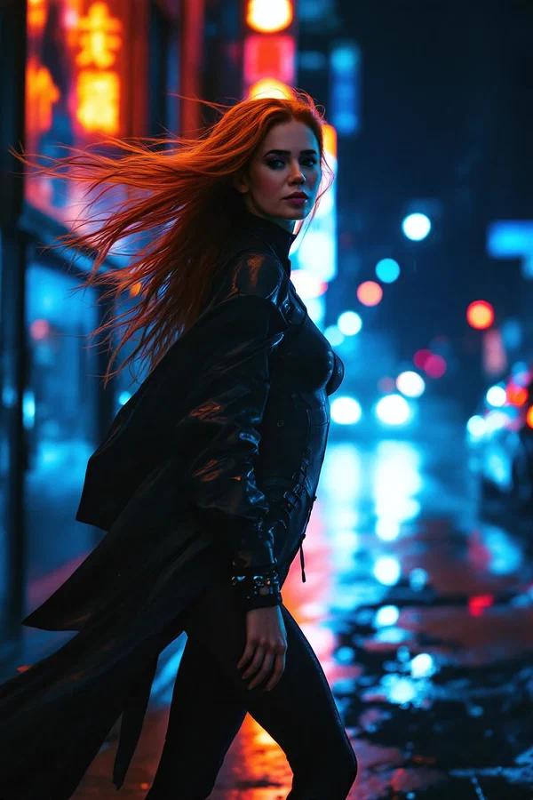 Cyber Huntress on Wet Streets