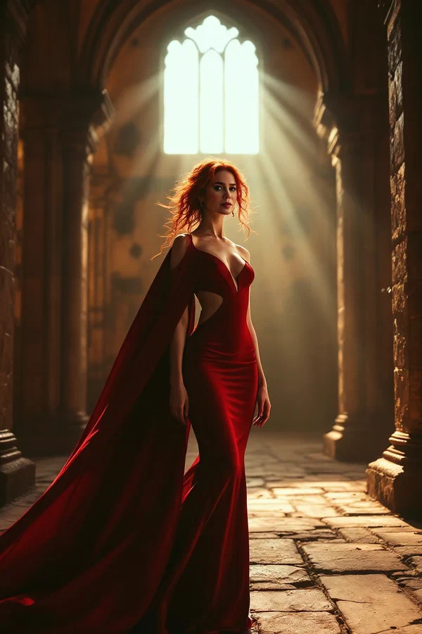 Gothic Cathedral Red Gown